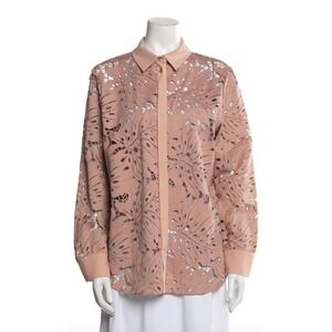 Self Portrait Pink Monstera Guipure Lace Button Down Shirt US 2 UK‎ 6